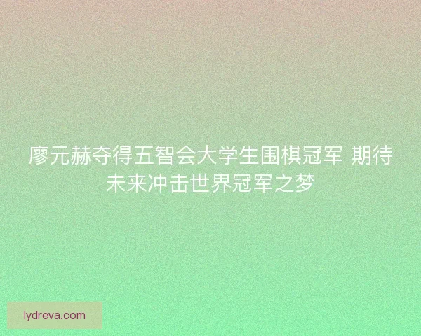 廖元赫夺得五智会大学生围棋冠军 期待未来冲击世界冠军之梦